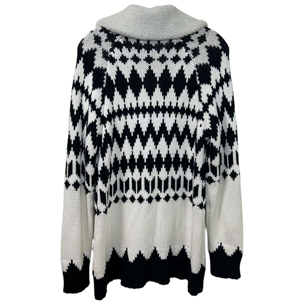 Show Me Your Mumu 'Sun Valley' Pullover Sweater Sherpa Fair-Isle, White Black XS - Picture 3 of 9